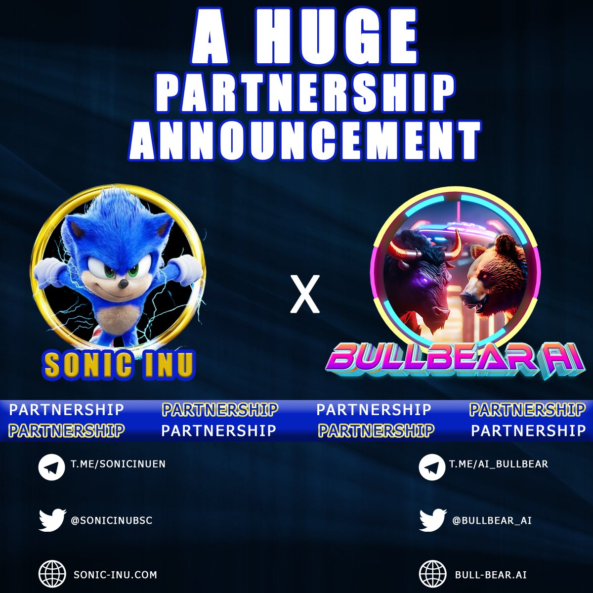 🔥🔥Sonic Inu is proud to announce another huge partnership with <a href="/bullbear_ai/">BullBear AI | AIBB 97% Supply Burned🔥</a>🔥🔥

👉🏼👉🏼Participate in the GiveAway: gleam.io/competitions/R…

⚡️This partnership between Soni Inu and BullBear AI brings together the unique strengths of both projects, combining both projects' unique