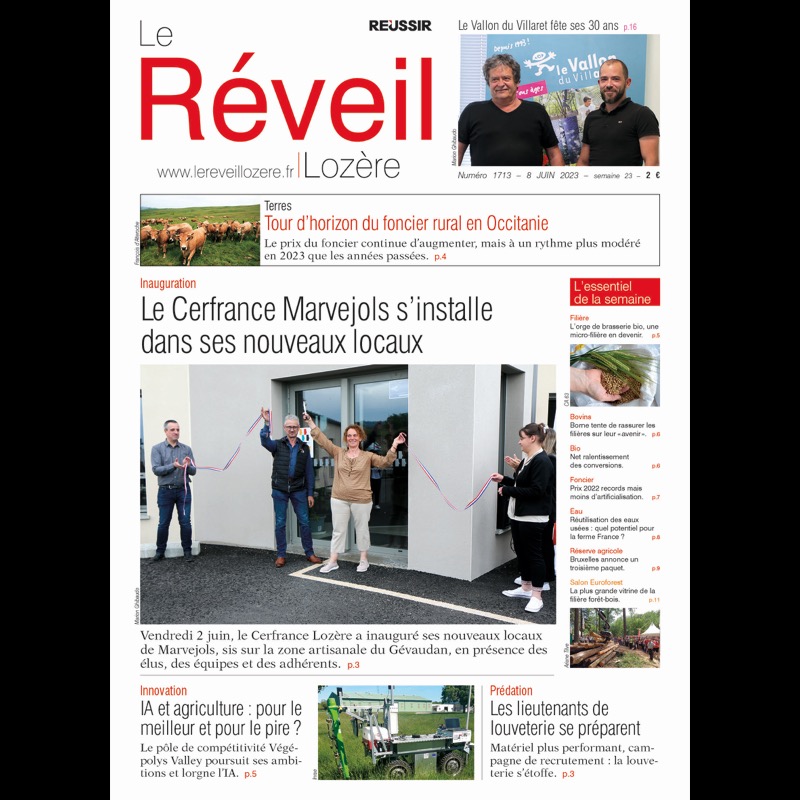À la une du Réveil Lozère du 8 juin :

📌 Le Cerfrance à Marvejols s'installe dans ses nouveaux locaux

📌 Tour d'horizon du foncier rural en Occitanie

📌 IA et agriculture : pour le meilleur et pour le pire ?

#agriculture #Lozère