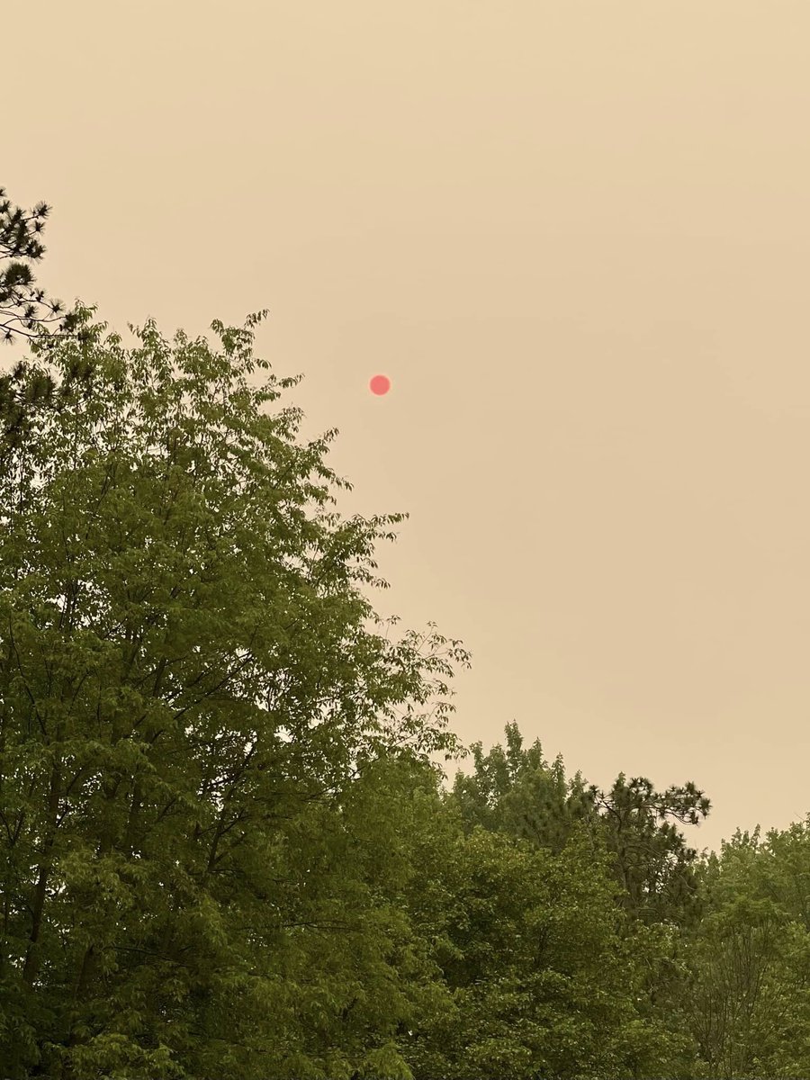 StephWVTM13's tweet photo. That tiny red object is the sun over Rochester, NY. Thick smoke from the Canadian wildfires continues to blanket the northeast, making the sun dimmer &amp; appear red. 
Some of the smoke will invade #Alabama (especially north) making for hazy skies at times. 
📷 Kerry &amp; Chuck Lang https://t.co/r7A1IdoFph