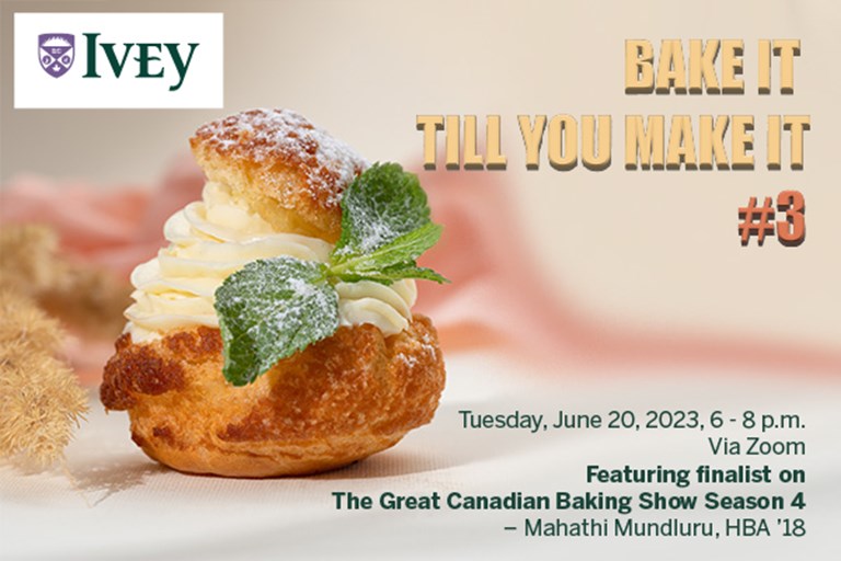 iveytoronto's tweet photo. Join us for #BakeItTillYouMakeIt3 on June 20, 6pm Learn from Mahathi Mundluru, star of The Great Canadian Baking Show. We're making Masala chai cream puffs. All levels welcome!
Sign up: https://t.co/tsq17GlxTo. 
Ivey Alumni: $20 + HST. Guests: $30 + HST.
#BakeFromHome #FunBaking https://t.co/EQr3wbHp9U