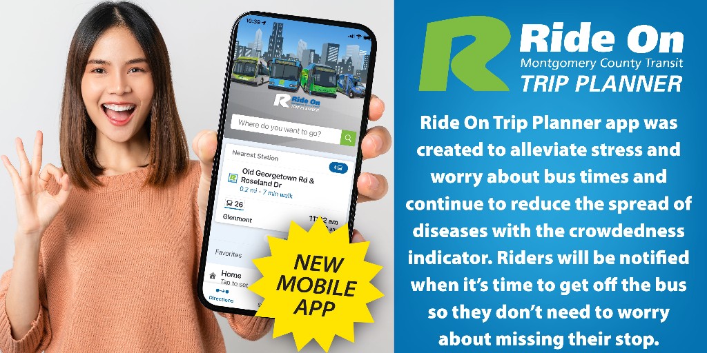 MCDOTNow's tweet photo. 📲ICYMI📲
@RideOnMCT has introduced a new tool to help commuters.
Download the #free, easy-to-use Ride On Trip Planner from the Apple App or Google Play store👉https://t.co/RfJDbtw70B
@MCPS @MCPSEspanol @TheMoCoShow @MoCo360Media @nsabethesda @AdamTuss #MDCommuters #triplanner https://t.co/xSi0SdREOb