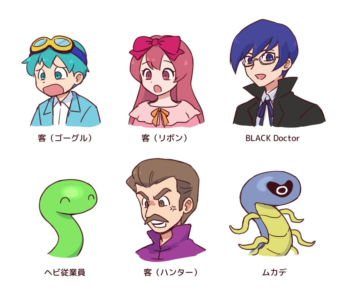 35yado's tweet photo. ヘビの命のキャラたち。顔グラの絵柄が良いから雰囲気維持しつつ描けるようになりたいよ https://t.co/fqk7bL4Qat