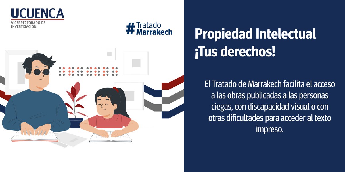 #ProtegeTusCreaciones| #TratadoDeMarrakech
Mejora el acceso a la lectura y la información a las personas con discapacidad para acceder a textos impresos.
🖥En la <a href="/BiblioUCuenca/">Biblioteca UCuenca</a> puedes acceder a textos y teclado en braille, textos electrónicos, etc.
📨michelle.jarav@ucuenca.edu.ec