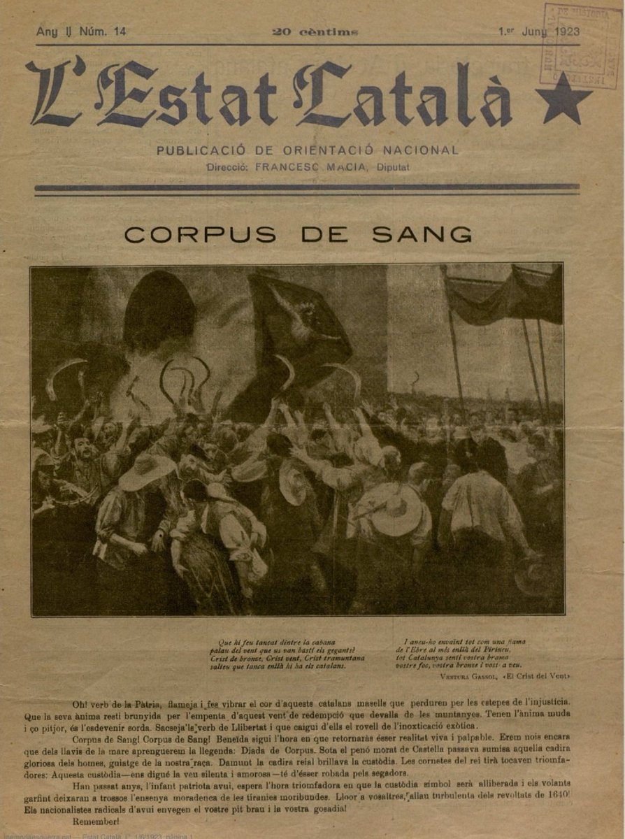 FD_EC's tweet image. Corpus de Sang 1640. #memoria #dignitat . L' Estat Català . Publicació de "Orientació"Nacional
 Director Francesc Macià. 1er Juny 1923. @catala_estat @estat_catala