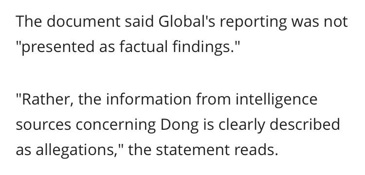 So the story that is the basis for this whole Chinese interference circus was not “presented as factual findings”? But rather as allegations by politically motivated CSIS leakers? Fully unsubstantiated allegations? 

This is the actual scandal right here. #cdnpoli