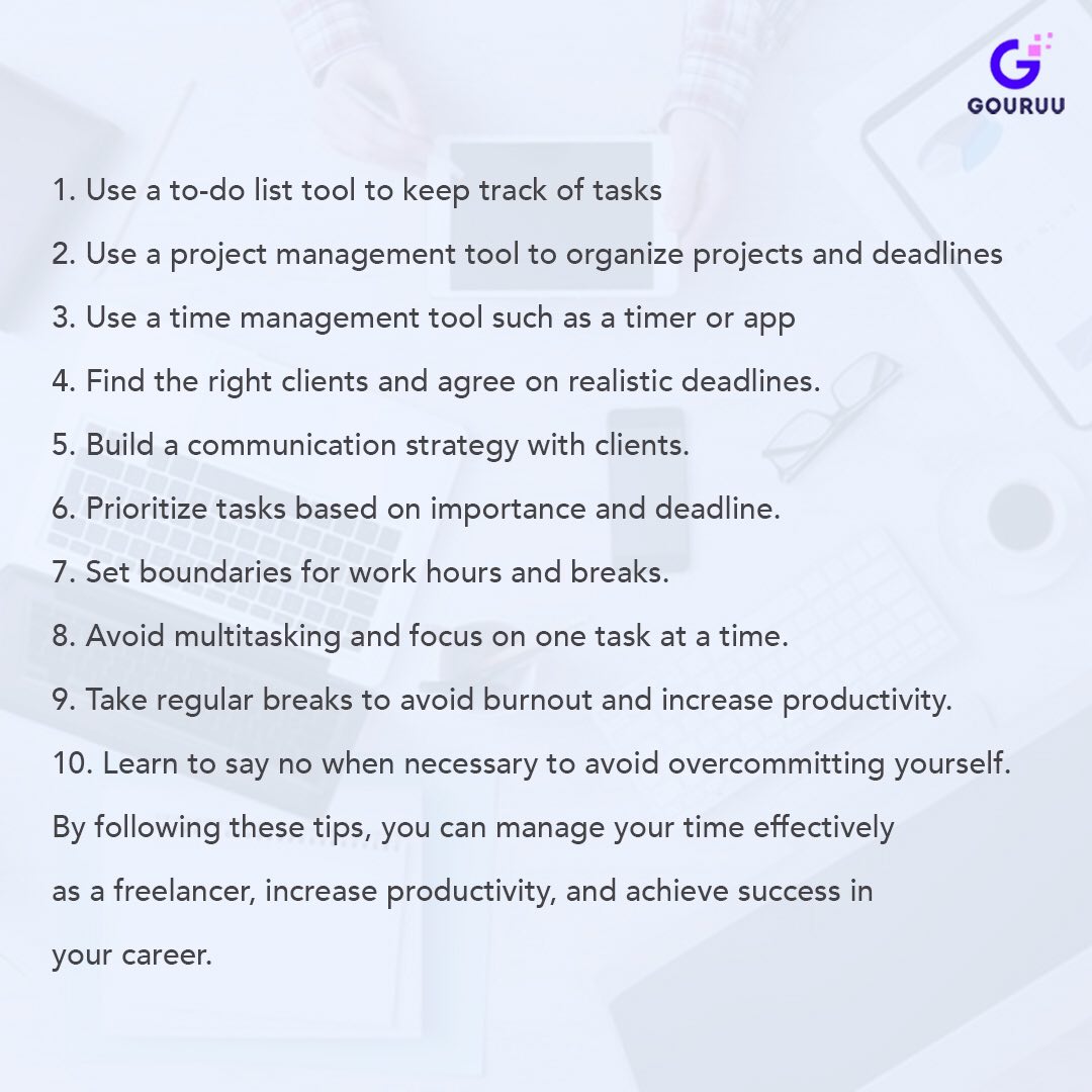 Time management is a key productivity hack.⏲

Here's a guide to help you manage your time as a freelancer. 

• Share a tip that helps you manage your time properly.✍

RETWEET! 🔁 
-
#freelancing #remotework #productivityhack #gigeconomy