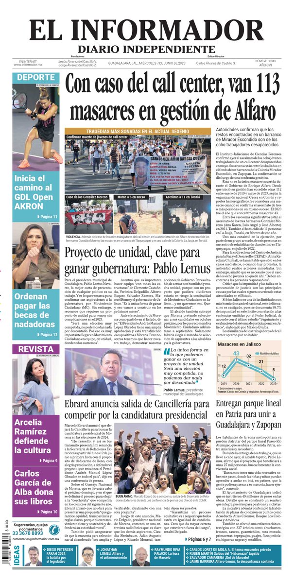 informador's tweet photo. ¡Buenos días a todos nuestros lectores!☀️
Les compartimos la #portada de nuestra edición impresa de este miércoles 7 de junio del 2023. 📰

📌 #LEE más aquí 👉🏻 https://t.co/85ucCIPoT8 https://t.co/srwN7xlEeG