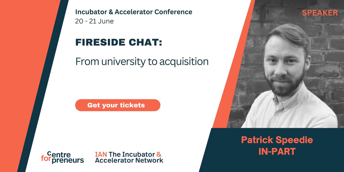 Join us on 20-21 June for our Incubator &amp; Accelerator Conference, where Patrick Speedie, co-founder of IN-PART, will join as a guest of Fireside Chat! 

Don't miss this opportunity to learn about 'from university to acquisition.'  

Secure your spot now: lnkd.in/eqhsTinP