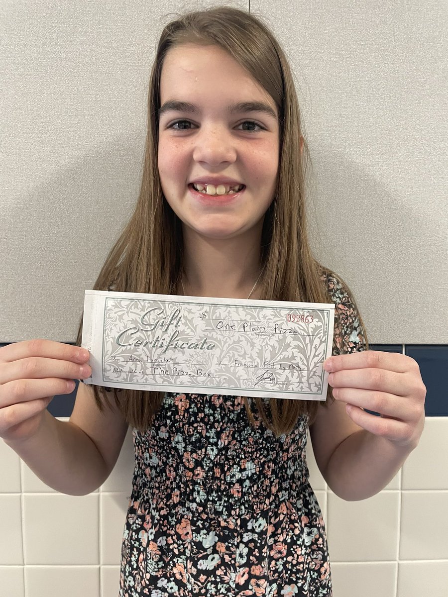 Say hello to another <a href="/SASD_Franconia/">Franconia Elementary</a> <a href="/FirstInMath/">First In Math</a> 3X (30,000+ stickers) Grand Champion! She received a little unexpected love from her friends at The Pizza Box- her favorite pizza place! Congratulations on your amazing accomplishment! 
🍕➕➖✖️➗🍕