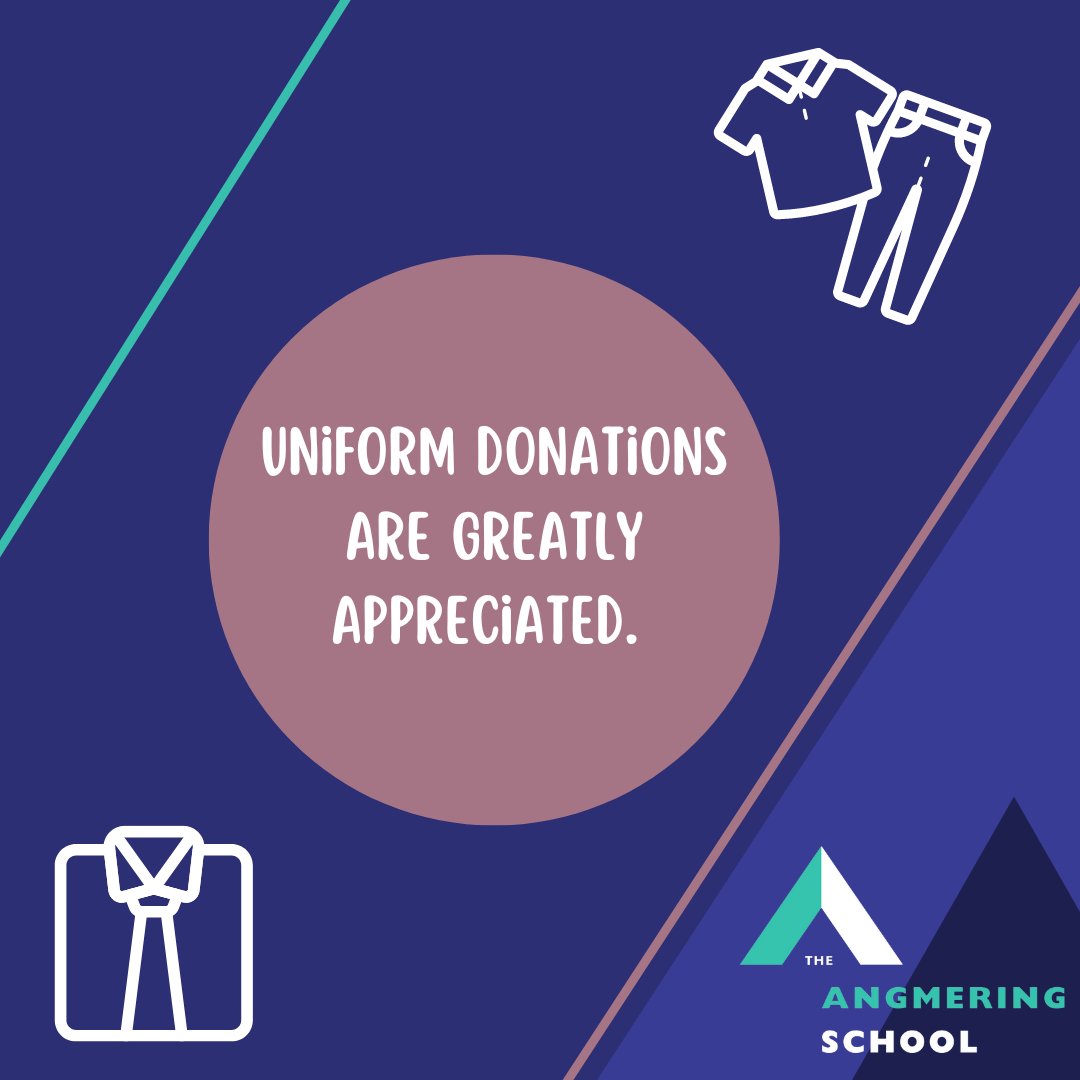 👔If you have any old / unwanted Angmering School Uniform, we would be grateful for any donations. If all donations could be handed into the main reception from Monday-Friday 9am-3:30pm. 
All donations are incredibly helpful and greatly appreciated. 
#uniformdonation