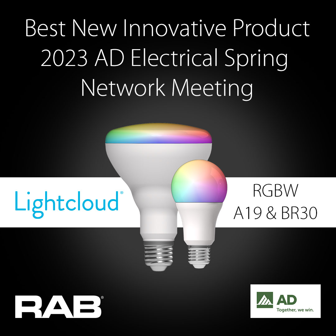 RABLighting's tweet photo. RAB's RGBW A19 &amp; BR30 lamps have been awarded "Best Innovative Product of 2023" at this year's AD Electrical Spring Meeting. Thank you, AD! It is truly an honor to be recognized. #RAB #Lighting #A19 #BR30 https://t.co/WsAEFQRRg4