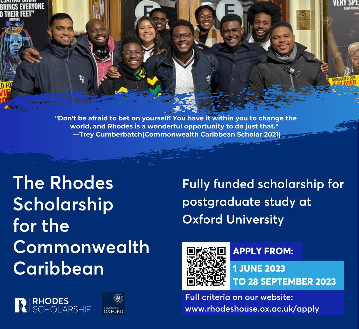 rhodescaribbean's tweet photo. Applications for the 2024 Rhodes Scholarship are now open!

Apply on our website, and help share this incredible opportunity by tagging or commenting below 👇
https://t.co/9vnV7HhbaO

#rhodestrust #rhodesscholarship #rhodesscholars #scholarship #oxford #uk #caribbean https://t.co/sPYqgvWSI4