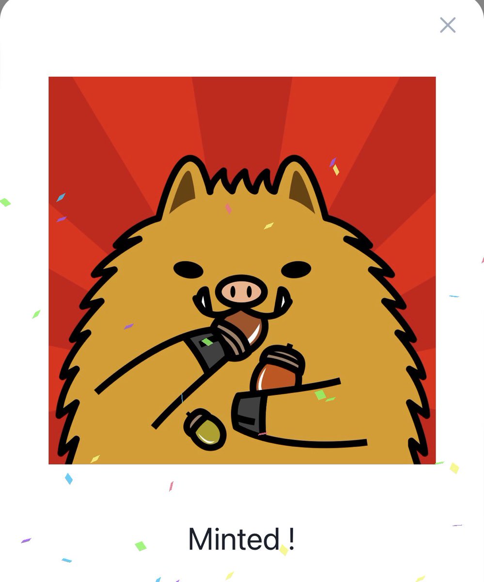 お久しぶりですー！！
ヨツダさん（<a href="/mikawacatNFT/">yotsuda(ヨツダ）</a> ）さんより
今月も素敵なフリーミントを頂きましたー！！

イノシシ、どんぐり食べてるってよ。もぐもぐ！
素敵な企画をいつもありがとうございます❤️

6/14より一般公開されるみたいです♡
是非✅されてみて下さい✨