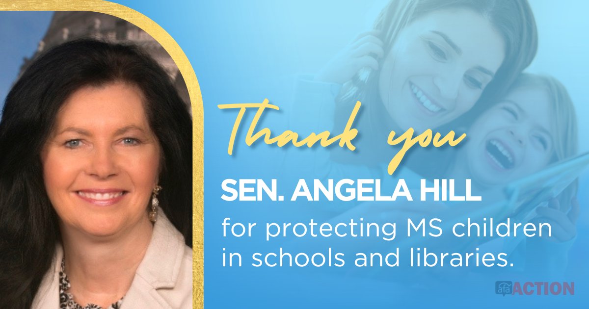AFAAction's tweet photo. 1/2 Thank you, Sen @angelabhill1 , for passing legislation to keep children safe when they go online and when doing their homework using school and library databases. Senator Hill is a rock star with a track record of winning big and setting the pace for the rest of the country. https://t.co/1lLu6G6DvN