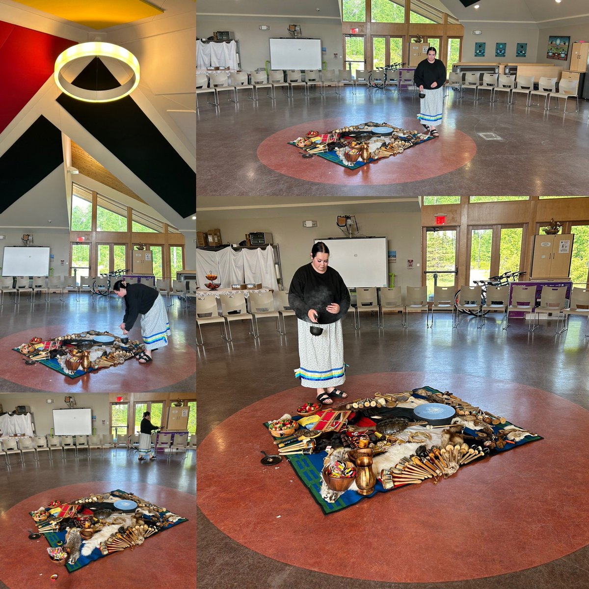 In the community of Wahnapitae First Nation with granddaughter Gracie teaching Cultural Mindfulness. Smudging the medicines to start in a good way.