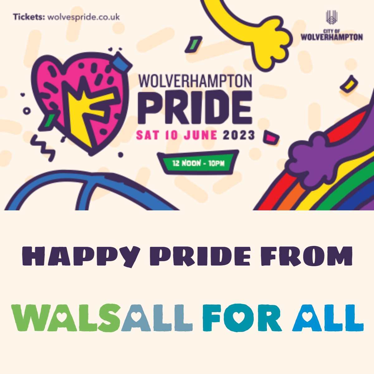 Happy #Pride to anyone celebrating #PrideMonth in Wolverhampton today! #LGBTQIA #LGBTQPlus #WalsallForAll