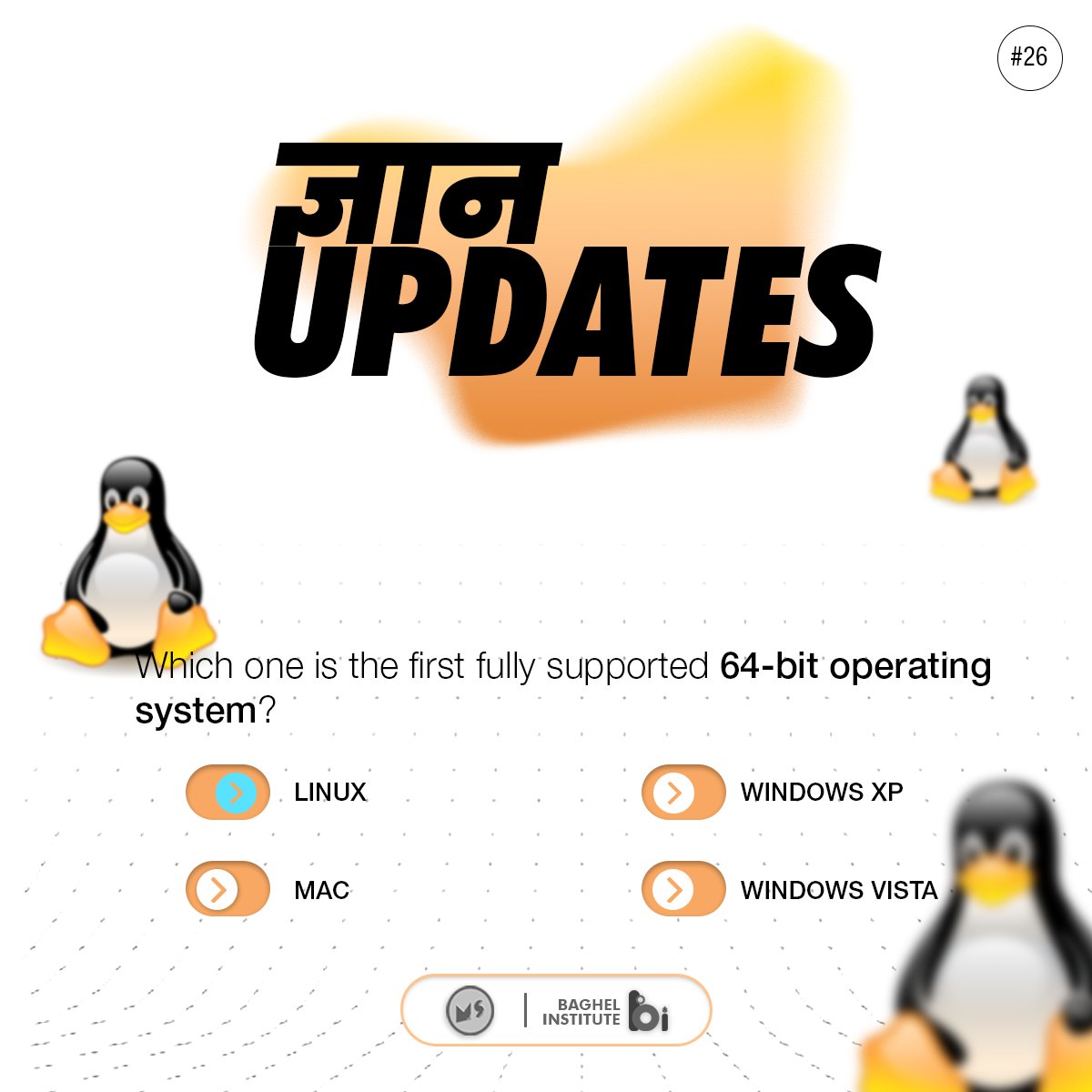 LINUX is the first fully supported 64-bit operating system !!!!
#linux #programming #hacking #python #coding #quizchallenge #quizzical #quizzer #quizup #quizzingtime #quizme #funandlearn #boostyourknowledge #study #learn #gyanupdate #baghelcomputercentre #miniatureschool