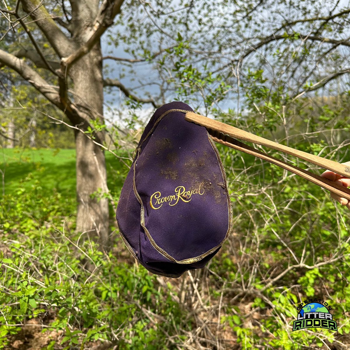 Not very classy tossing your Crown Royal case 😵‍💫 We always find plenty of empty liquor bottles at all of our clean ups, now we’re finding what their presented in 🤦‍♀️ #litterpicking #Ecocommunity #trashcleanup #cleanupday #repurposedmaterials #plasticpollutes #plasticpollution