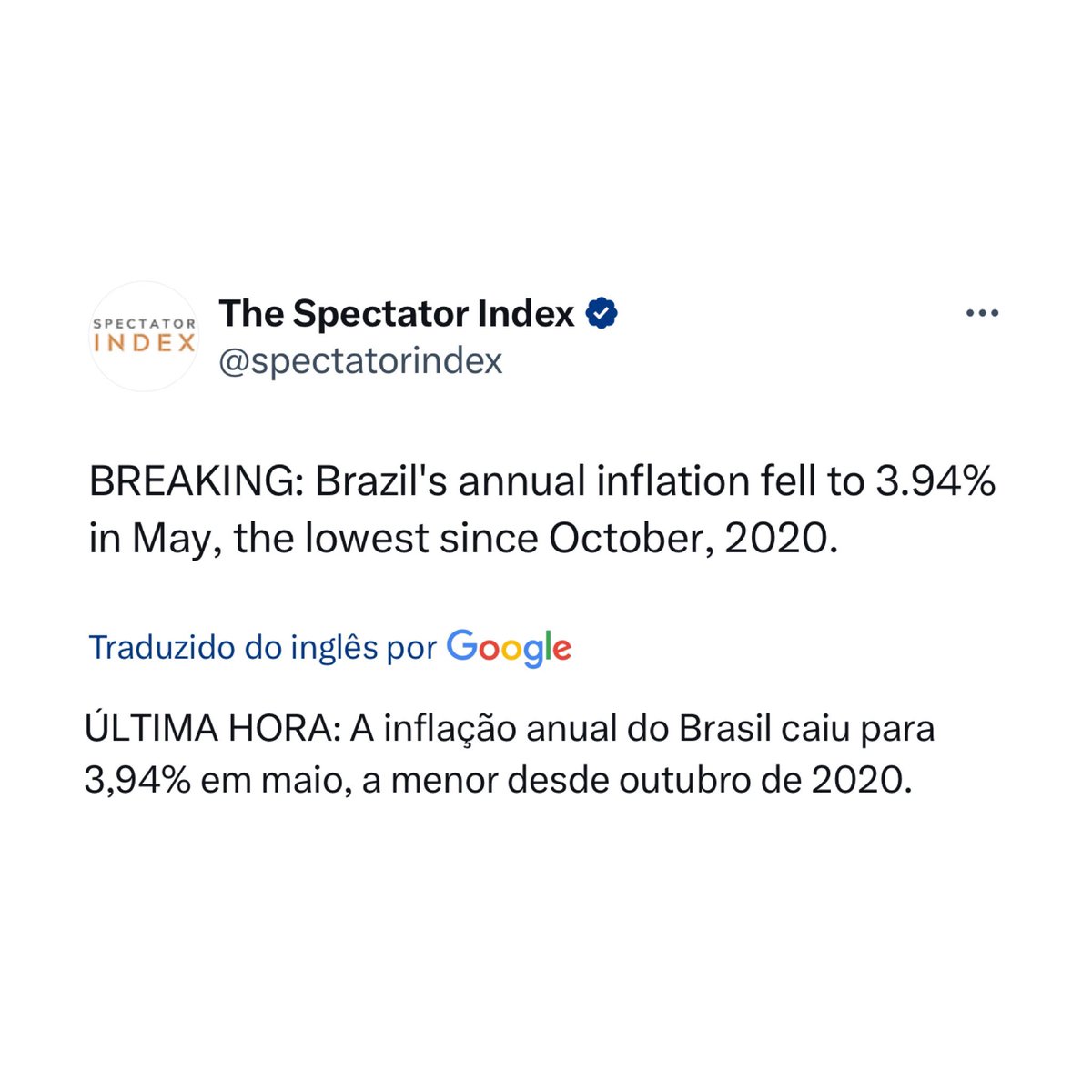 choquei's tweet photo. 🚨VEJA: Menor inflação no Brasil em quase três anos é destaque na imprensa mundial. Governo Lula vem surpreendendo analistas, que esperavam números mais altos. https://t.co/GQeI96jJCy