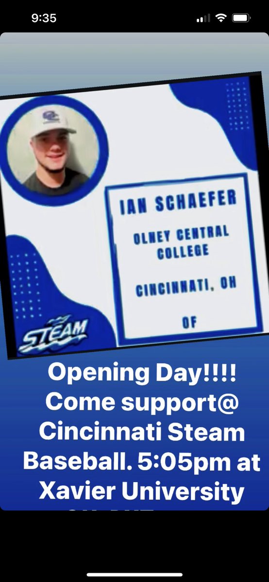 Come out and Support the Cincinnati Steam Baseball Team. 5:05pm Xavier University. Opening Day game