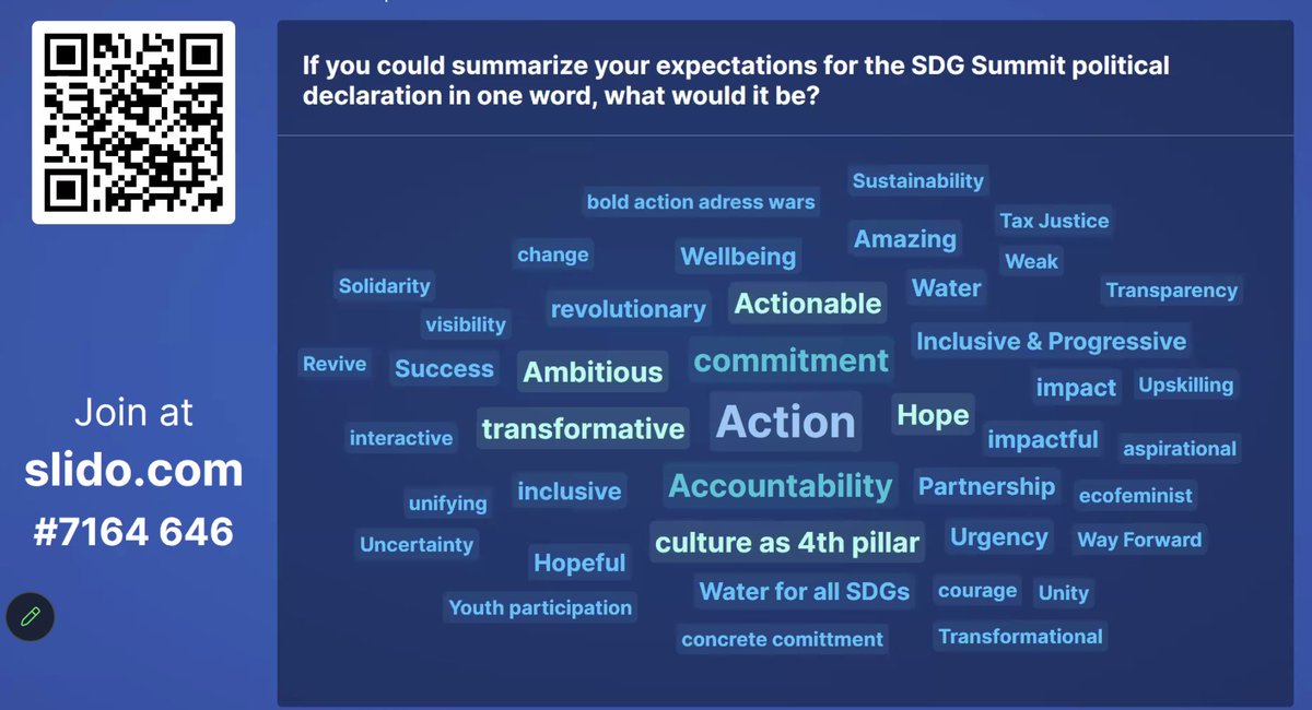 If you could summarize your expectations for the SDG Summit's political declaration in one word, what would it be?

👉 Answer it here: bit.ly/43J9svZ Don't forget to add code 7164646