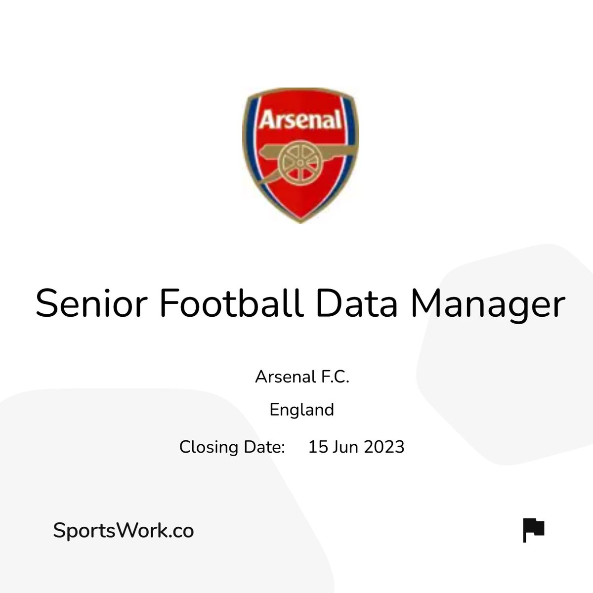 ⭐️  New Vacancy

⚽  Arsenal F.C.

📈 Senior Football Data Manager

📍  England

More information can be found here - sportswork.co/jobs/arsenal-f…

#sportswork #sportsjobs #workinsport #England #arsenal