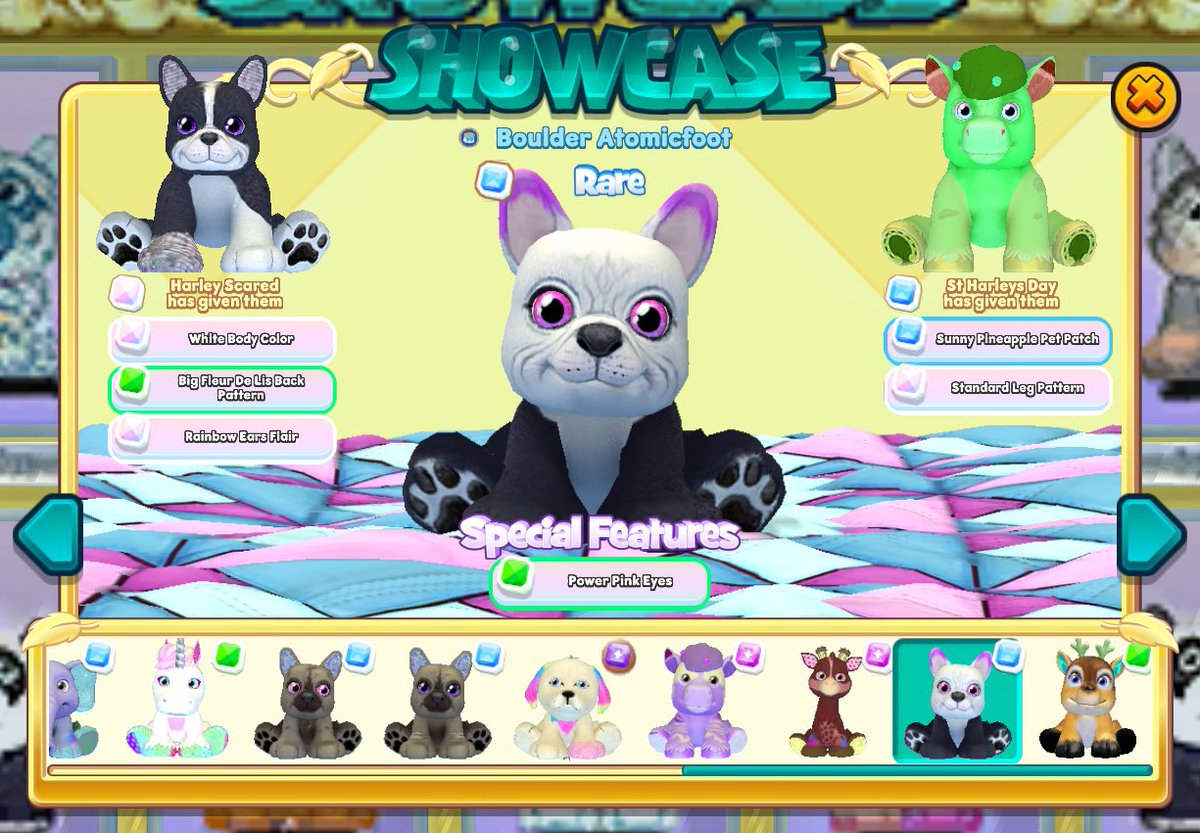 Sally_Webkinz's tweet photo. This is a cool outcome for a Frenchie! Love the giant fleur de lis on the back and pink ear tips! https://t.co/Aow6FERREU