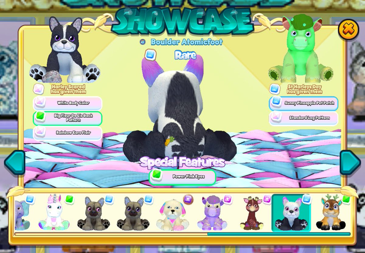 Sally_Webkinz's tweet photo. This is a cool outcome for a Frenchie! Love the giant fleur de lis on the back and pink ear tips! https://t.co/Aow6FERREU