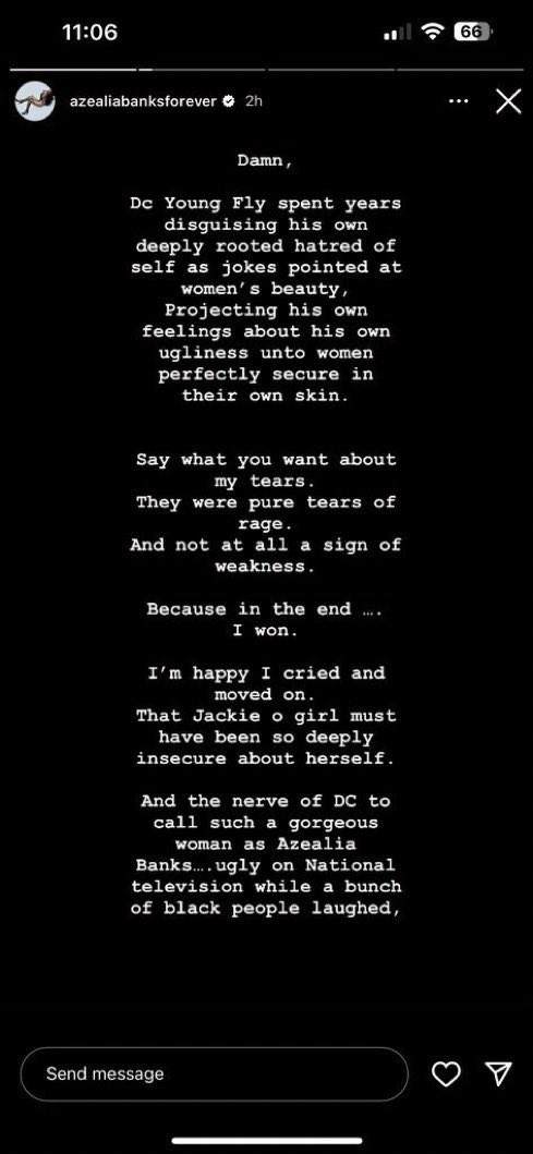 NATERERUN's tweet image. Azealia Banks made a message to dc young fly &amp;amp; his family…. like this was so not needed. That lady has babies and this is not some type of karma ritual