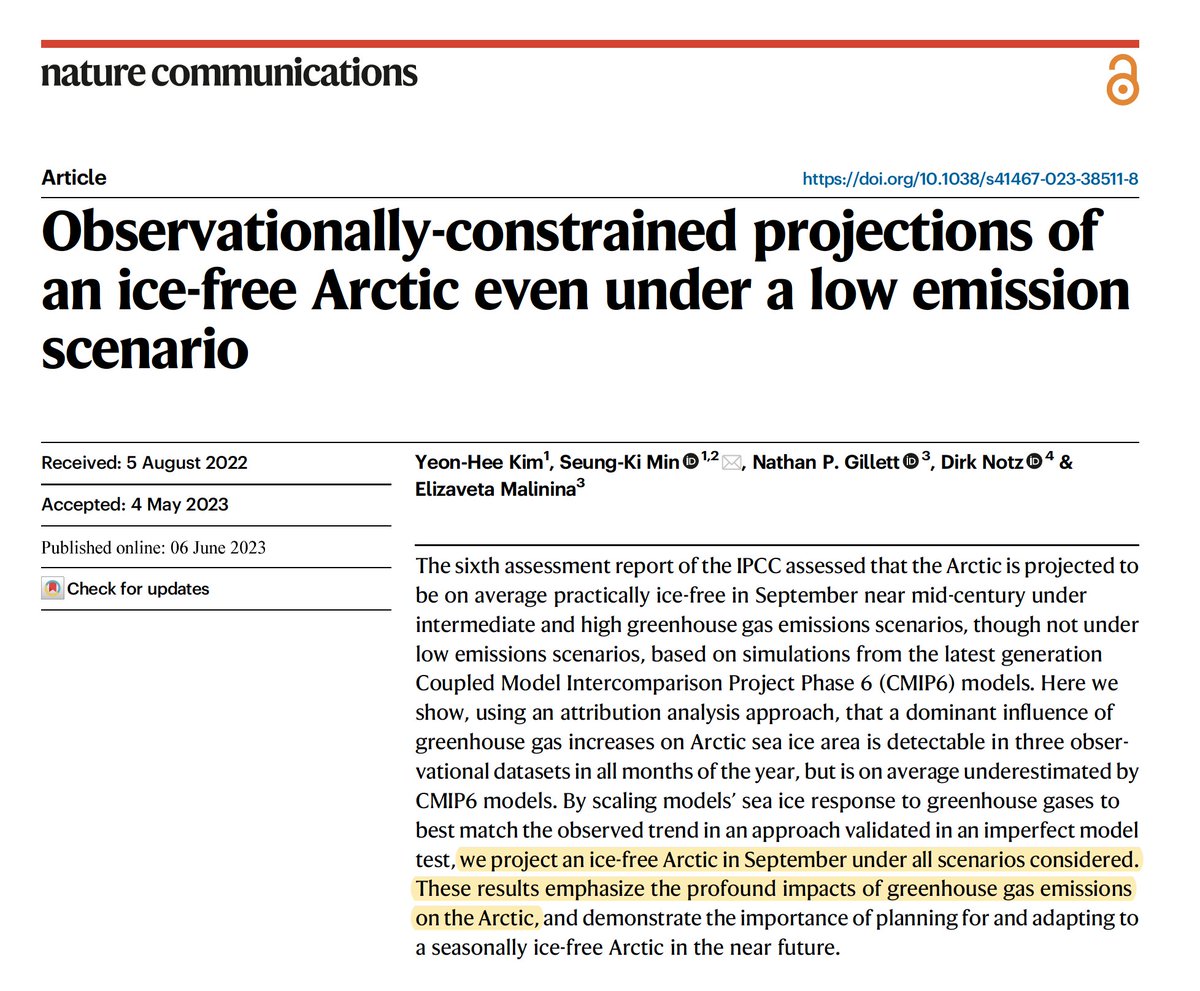 AEDerocher's tweet photo. Polar bear habitat loss: "...first sea ice-free September will occur as early as the 2030s–2050s irrespective of emission scenarios. ...an ice-free Arctic in the early summer months are projected later in the century under higher emissions scenarios." https://t.co/mXshttmt4d https://t.co/uNWEa22LTi