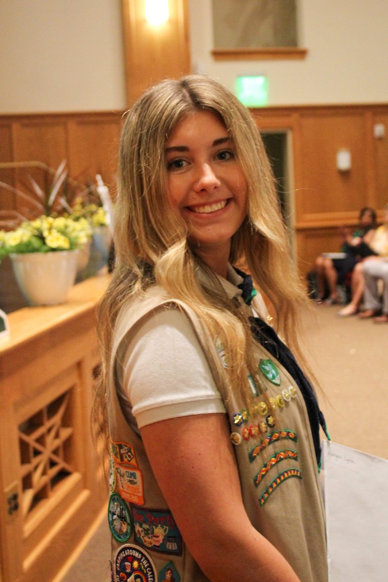 gsccc's tweet photo. Congratulations to Girl Scout Ambassador Morgan of @FrankWCoxHS for earning the #gsGoldAward along with the Maylea Beasley Love &amp; Laughter Scholarship! 💚✨ Since kindergarten, she has continuously used her voice to make the world a better place. #gsccc https://t.co/T3MdgkT1na https://t.co/eRP9CUv6Xb