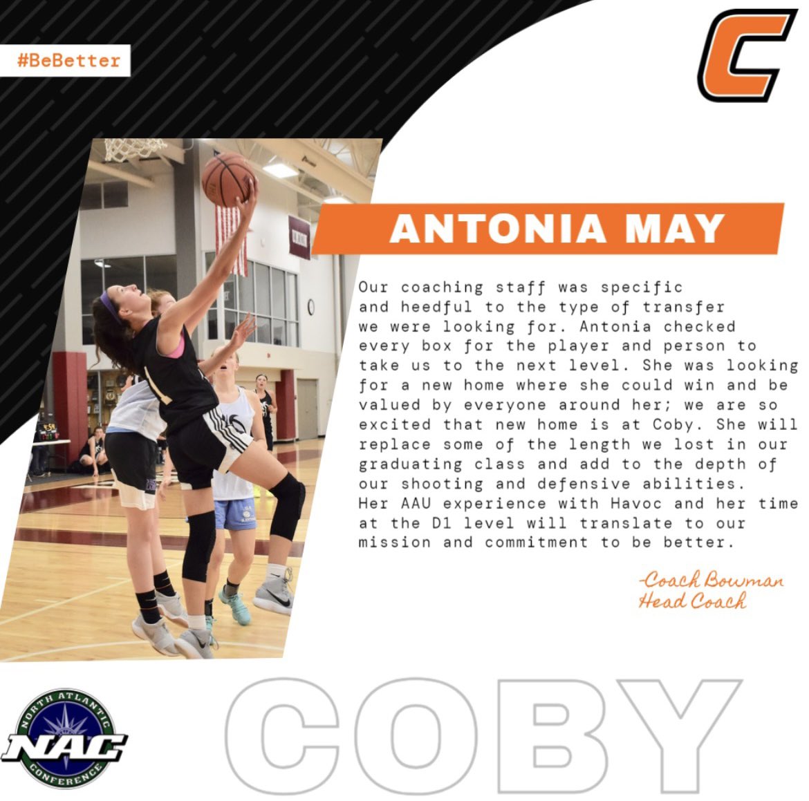 Toni comes to us from Amsterdam HS after a 2 year stop at D1 UMBC. Toni can shoot/score the ball, defend at an elite level &amp; brings MUCH experience in every aspect of being a great teammate and leader. Toni had an electric career at Amsterdam and we are so happy to WELCOME HER 🏡