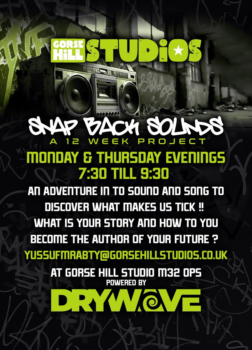 New music project for young people struggling with addiction issues ⁦<a href="/GHStudiosCC/">Gorse Hill Studios Creative Community</a>⁩ - contact Yussuf on the E mail below.