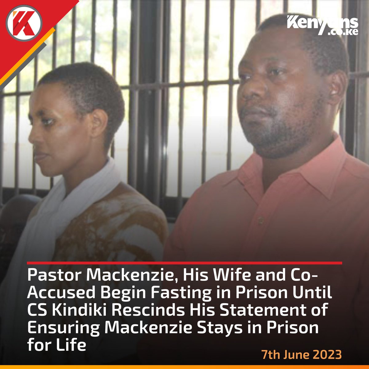Kenyans's tweet photo. Pastor Mackenzie begins fasting in prison until CS Kindiki takes back his statement of ensuring Mackenzie stays in prison for life https://t.co/1WCXfnSddf