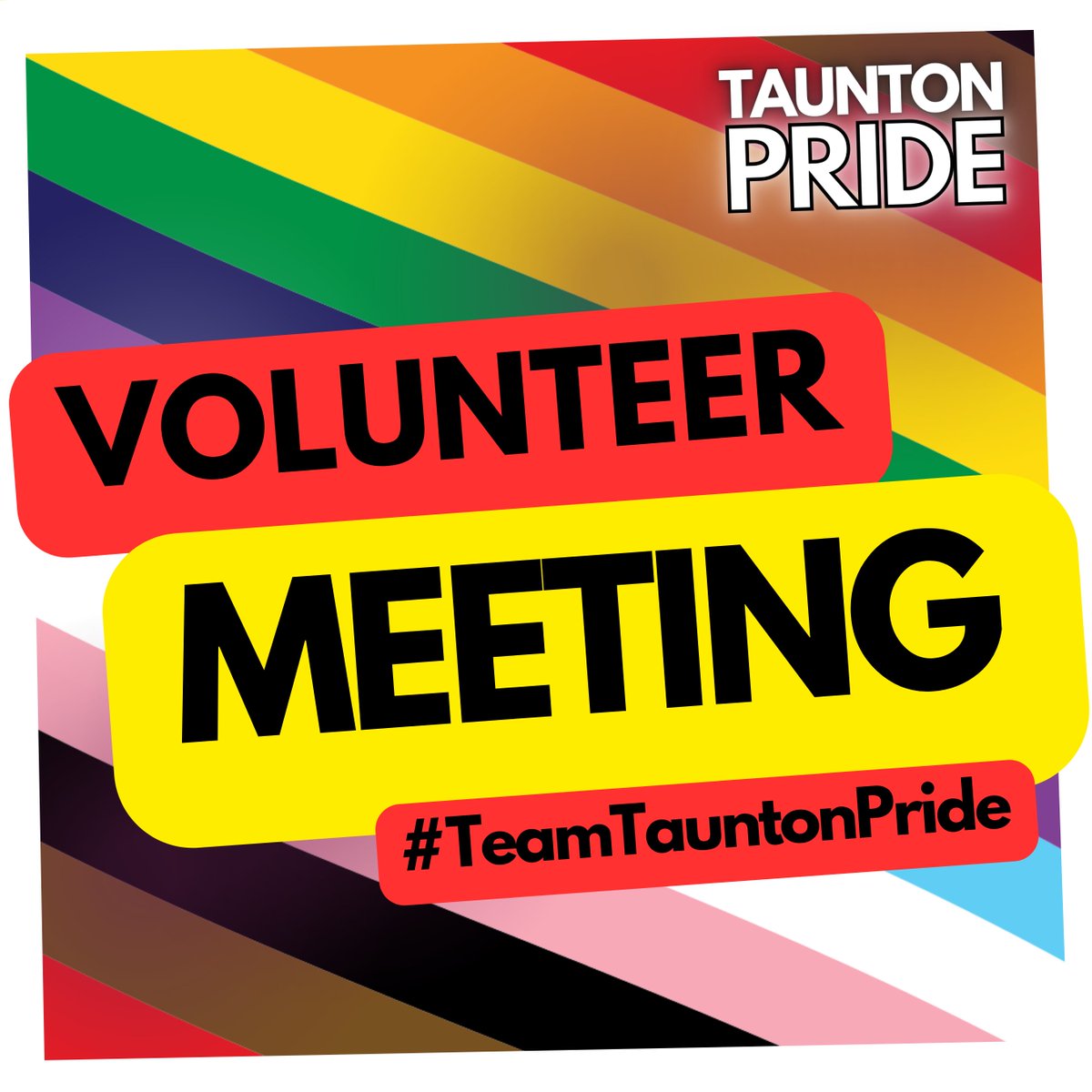 WE NEED YOU #TeamTauntonPride !! ; Can you help us on the day? Would you like free entry to this year's event??? Then come along to our Volunteers Meeting on Friday 23rd June at Hideout Taunton from 6.30pm to find out more, and sign up for a host of roles we need to fill.