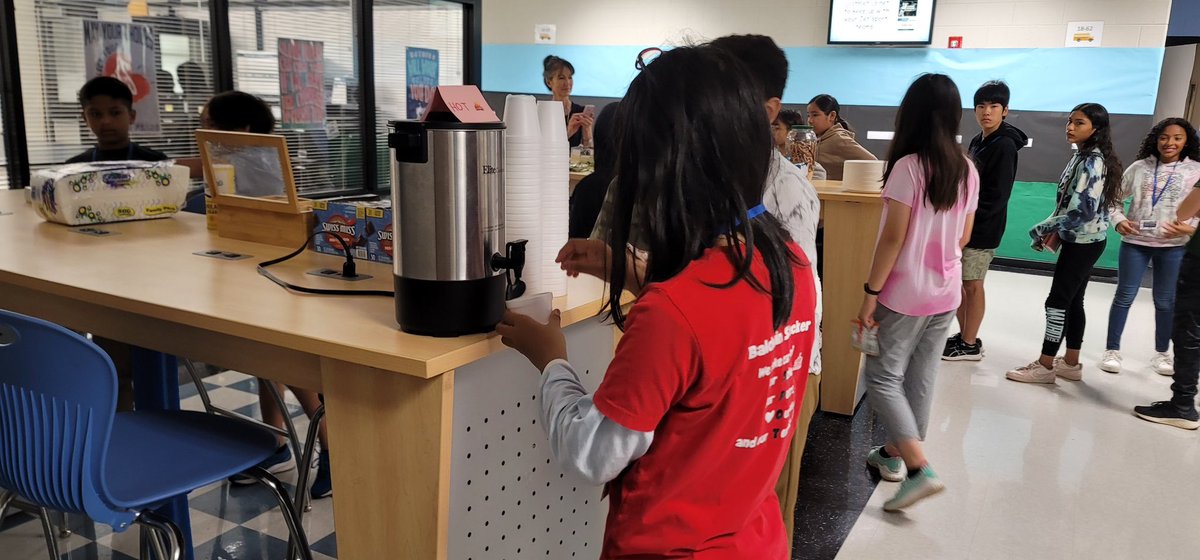 SevimWhitaker's tweet photo. EL Secondary Camp students use social language in describing taste and texture during our cafe time for language socialization and development. #mcslearns #mcsELcamp https://t.co/8qth6clrHa