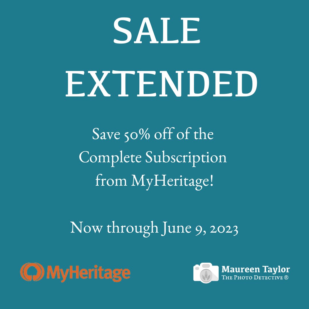 Great news! MyHeritage is extending their offer for my followers. Save 50% off the Complete Subscription now through June 9 - that's this Friday!

Learn more here: buff.ly/43L0tu7