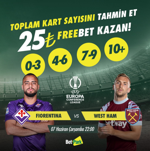 Betpark_giris_'s tweet photo. #Betpark Tahmin Etkinliğine Hemen Katılın!

Fiorentina vs Westham United karşılaşmasına özel toplam kart sayısı aralığını doğru #tahmin ederek 25 TL değerinde #ücretsiz bahis oynama fırsatı yakalayın.

#BetparkGiriş https://t.co/nmzGxiQKUV