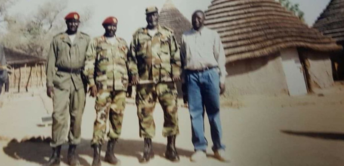 Our heroes from left to right Gen. Malual Majok Chiengkuach, Gen. Malong Awan Anei, Chairman and C-in-C, SPLM/A, Dr. John Garang De Mabior Atem, and Hon. Atem Garang Deng DeKuek at Akon, the hometown of President Kiir Mayardit.