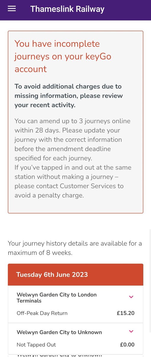 gemcq2's tweet photo. @GNRailUK @TLRailUK I would like to make a formal complaint. Your staff at #WGC wouldn't let me leave via the lift unless I tapped out twice yesterday. I was ignored when asked if I'd get overcharged and now I have a penalty charge notice on my #KeyGo @transportgovuk @railandroad https://t.co/UCKwwuoepL
