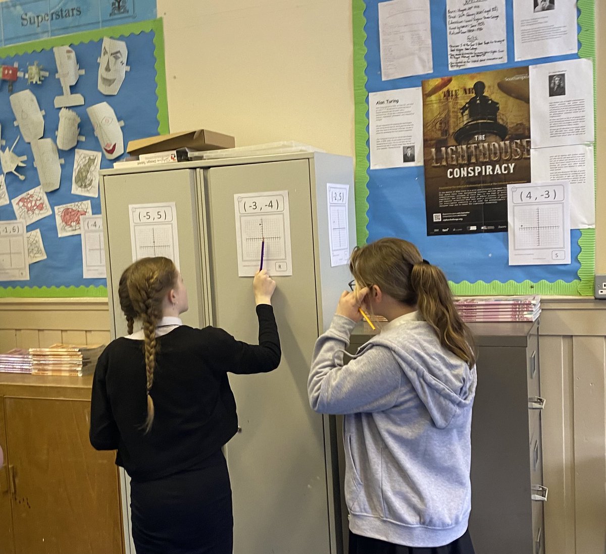 ardacadmaths's tweet photo. Mr W’s S2 had great fun working on a coordinates treasure hunt today in @ardacadmaths .  It got VERY competitive😂.  Well done to Leah, Jacob and Skye who were first to complete the challenge 👏👏👏
#funmaths https://t.co/zTFxMhPzEn