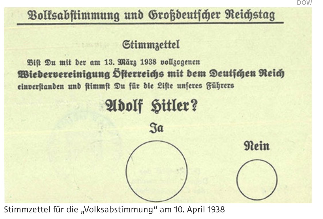 Harald99290491's tweet photo. @volkspartei Erinnert an ein ähnlich abgekartetes Wahlverfahren 1938 https://t.co/dG0HwtrkDk