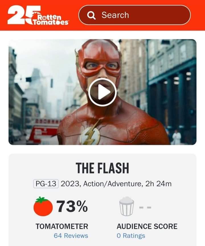 cinemaniatik's tweet image. YA HAY CALIFICACIÓN

la cinta más reciente del #dccu ya tiene calificación
#TheFlash  debuta en #RottenTomatoes con una aceptación de 73% y 64 críticas
Al parecer la calificación baja es por los problemas que ha tenido anteriormente el actor #EzraMiller