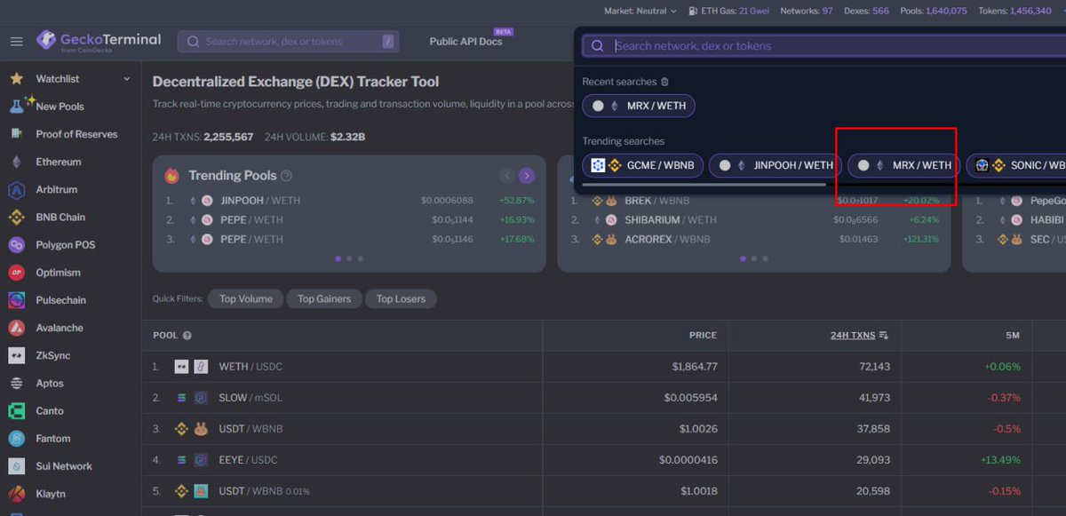 mrx_tools's tweet photo. MR.X is now trending on Gecko Terminal! We're making waves in the crypto world with a market cap x20 lower than our competitors. Stay tuned for more thrilling updates as we continue to unlock the moon potential of MR.X. Join us and let's ride this trend together 🚀 #MRX #Trending https://t.co/rdJgoUBXMb