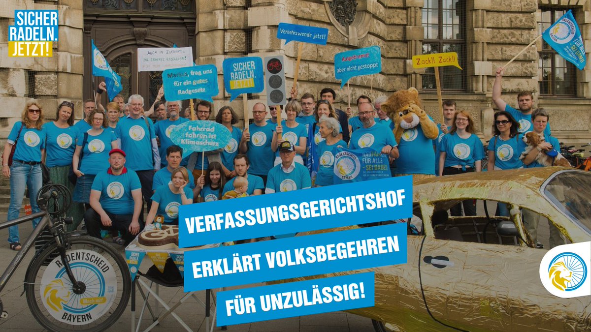 Der #RadentscheidBayern wird, so wie fast alle vorherigen Volksbegehren, die dem Bay. Verfassungsgerichtshof vorgelegt wurden, nicht zugelassen. Wir respektieren die Entscheidung, kritisieren jedoch: Die Maßstäbe für Gesetzentwürfe in Bayern werden im Vgl sehr hoch angesetzt.
1/5
