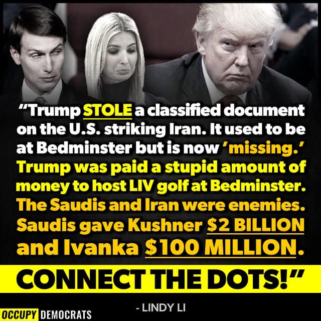 Trump gushes over Saudi deal to take over PGA Tour Of course he does! TFG in hock to outlaw regime He got huge payoff for hosting LIV at his club! Jared got $2B & Ivanka got $100M in bribes Corruption just stinks! #LockThemUp #ProudBlue #DemVoice1 #Fresh politico.com/news/2023/06/0…