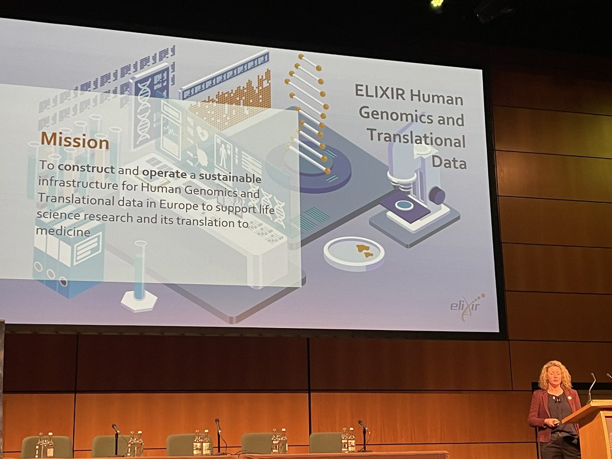 ELIXIREurope's tweet photo. @serenascollen talks about ELIXIR’s work on 🧬#humangenomics and #translationaldata, our mission, Communities and Focus Groups involved and the 🤝 collaboration with key partners (@GA4GH, #1MGenomes) and EU projects (@B1MG_Project, @GDI_EUproject).
#ELIXIR23 https://t.co/8LGQ0cGyId