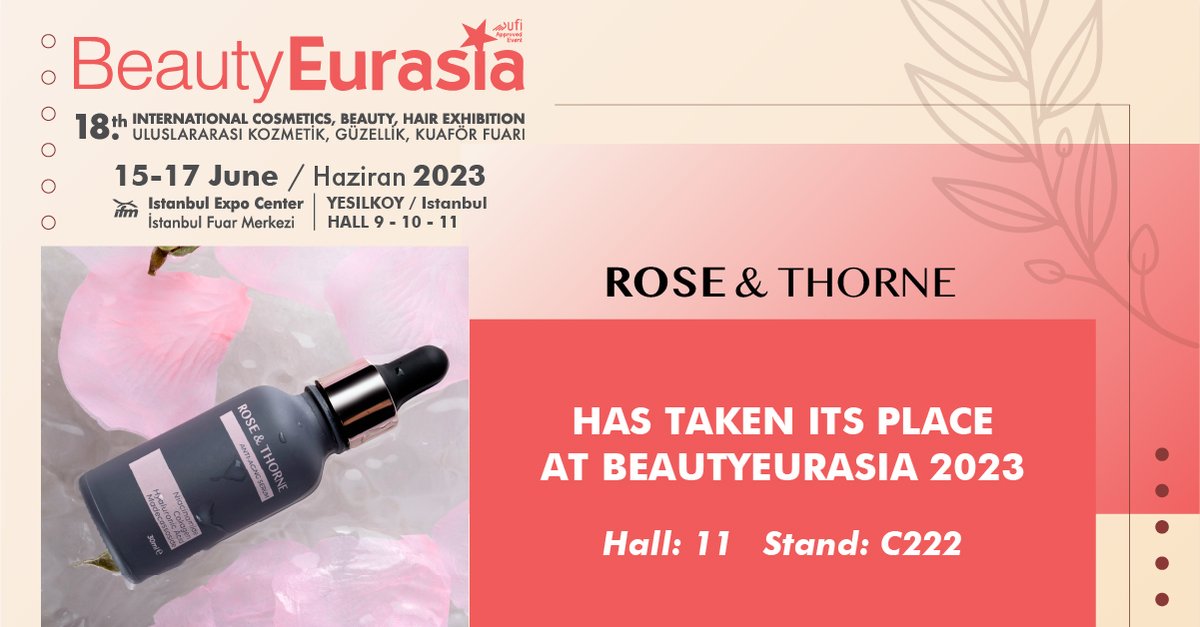 BeautyEurasia's tweet image. 🌹Gülün gücünü kullanarak doğal içerikli, bitki bazlı, vegan cilt bakım ürünleri üreten ROSE &amp;amp; THORNE, #BeautyEurasia2023'te yerini aldı!  

Ücretsiz online davetiyenizi şimdi alın.
🔗 bit.ly/3Mc59TU

#tonik #krem #serum #gülyağı #gülsuyu #köpük #ciltbakımı
