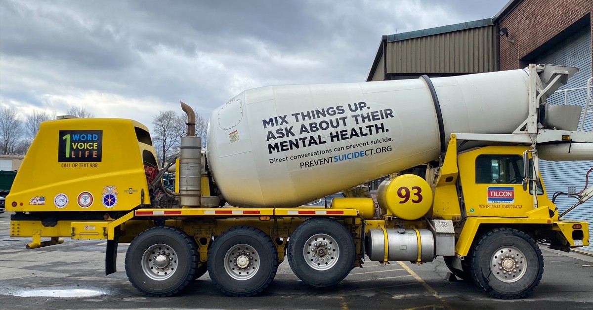Check out these cement mixers! Kudos to the supply construction materials company in Connecticut & the CT 988 campaign who partnered to share awareness about the importance of the #988Lifeline! Help is available by calling or texting 988 or chatting 988Lifeline.org.