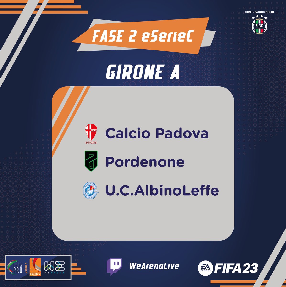 Il campionato E-Serie C 🎮@LegaProOfficial 2023 by <a href="/We_Arena/">WeArena</a> 🇮🇹 entra nel vivo! 😉

▶️ <a href="/PordenoneCalcio/">Pordenone Calcio</a> - #aL | 17.00 
▶️ <a href="/PadovaCalcio/">Calcio Padova</a> - #aL | 18.15

Per seguire la DIRETTA ▶️ twitch.tv/wearenalive 💻

#eseriec #albinoleffewearenaesportteam 🕹️